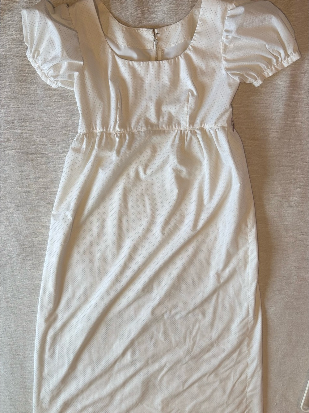 Swiss Dot Puff Sleeve Midi Dress in White